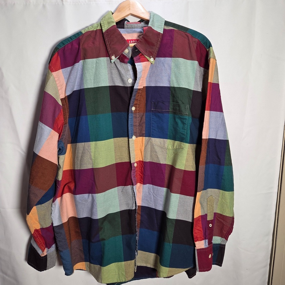 Izod‎ Men's Natural Stretch Oxford Multicolor LS Button Down Collared Shirt XL